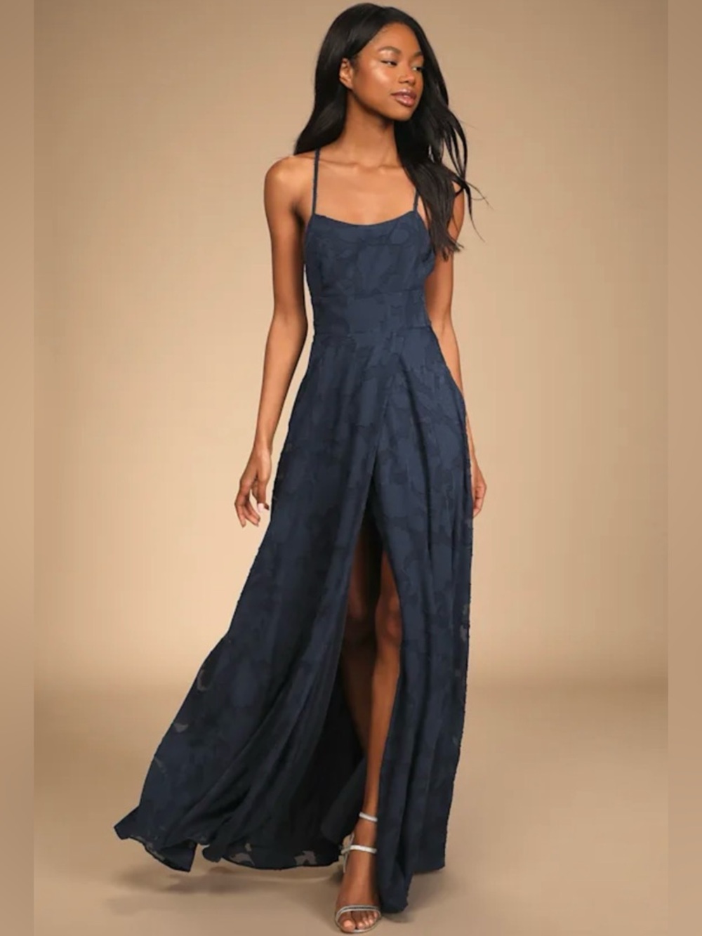 Lulus Let There Be Romance Navy Blue Burnout Floral Maxi Dress XS NWT